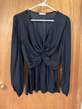 Pleione Black Sheer Dot-Textured Blouse